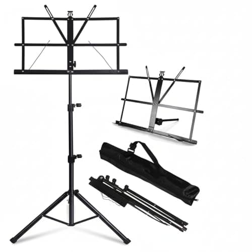 Estante de Partitura Reforçada Profissional para Livros, Pastas e Cifras, Suporte Pedestal Ajustável Dobrável para Músicos, Orquestra, Coral, Estudo Musical, Palco e Estúdio