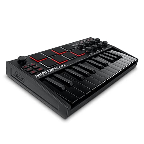 Akai Professional MPK Mini MK3 - Controlador de Teclado MIDI USB com 25 Teclas, 8 Pads de Bateria Iluminados, 8 Knobs, Software de Produção Musical e Pacote de Sons da Native Instruments, Preto