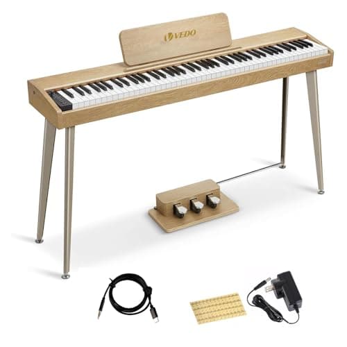 VEDO Teclado Musical, 88 Teclas Piano Digital, Piano Digital para Iniciantes, 800 Tons, 600 ritmos, 80 Canções de Demonstração, Profissional Pedal Triplo, MIDI-USB, IOS, Pad, Win, Android, Off white