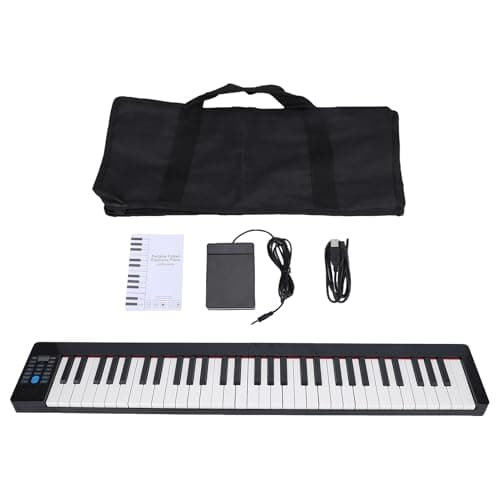 Fesjoy Piano Digital Compacto de 61 Teclas Com Pedal de Sustentação e Conectividade BT para Músicos Em Movimento