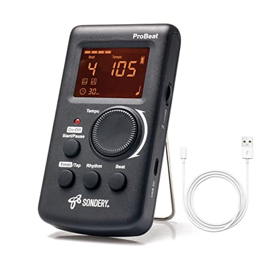 Sondery metrônomo digital para guitarra, piano, bateria e todos os instrumentos com temporizador, contagem vocal em inglês e 3 sons diferentes com entrada para fone de ouvido e luz intermite