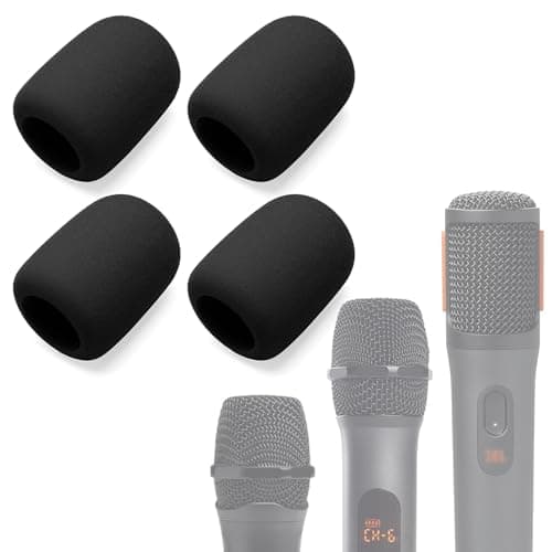 Voarmaks Capa de espuma compatível com microfones JBL PartyBox sem fio, sistema de dois microfones sem fio, PartyBox Mic 100 Wird Microphone Sponge Windscreen Pop Filter 4 unidades, preto