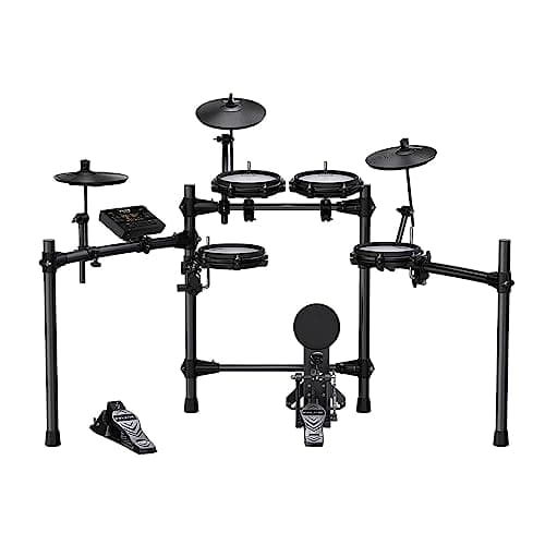 Bateria Eletrônica Profissional Nux DM-210 em Preto e Cinza com Acessórios