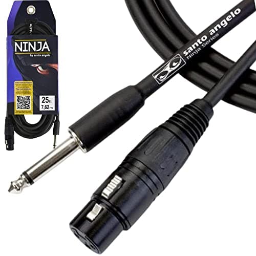Cabo de microfone Ninja HG 0,20 mm com conector P10/XLR fêmea, 25 pés (7,62 metros), preto