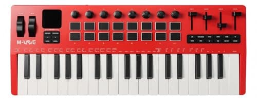 M-VAVE SMK-37 PRO Controlador MIDI Teclado 37 Teclas Sensíveis, 16 Pads RGB com Sensor de Força, Interface Áudio USB-C, Conexão Wireless, Bateria, Compatível com Gravadoras e Produção Musical