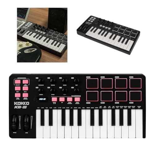 VEDO M-VAVE Controlador MIDI KB-25mini, com 25 Teclas Semi-Pesadas com 8 Pads, 8 Knobs, Professional Arpeggiador e Software Cubase LE Original para Produção Musical em DAWs e Windows, Mac, iOS