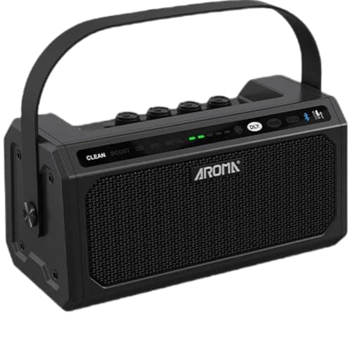 Amplificador Portátil para Guitarra Elétrica AROMA TG-08 com Bluetooth 5.0, Bateria Recarregável USB-C, 8W de Potência, Efeitos DSP (Clean/Overdrive/Delay/Reverb), 20 Ritmos e Metrônomo - Ideal