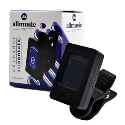 Afinador Clip Cromático ALL-01AF Allmusic preto com display digital e clipe preto