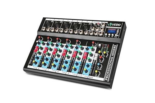 VDA107L Mixer de Áudio Profissional 7 Canais,Bluetooth 5.0, USB Phantom Power 48V Placa Som Digital com 6 Modos Efeito, Ideal para Shows ao Vivo Casamentos Podcasts Transmissões e Gravação em Estúdio