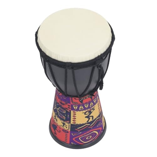 Tambor de mão africano de 4 polegadas com pele artificial de carneiro, padrão africano colorido.