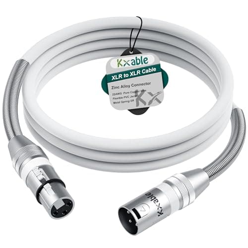 Cabo de microfone XLR Kxable 1,8m com conectores macho e fêmea, branco com etiqueta verde