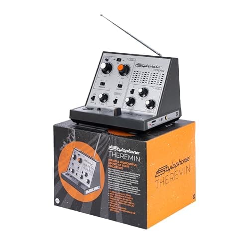 Stylophone Theremin – Sintetizador portátil sensível ao toque premiado com som analógico retrô, alto-falante embutido, efeitos de atraso e vibrato, controle deslizante, design compacto alimentado por