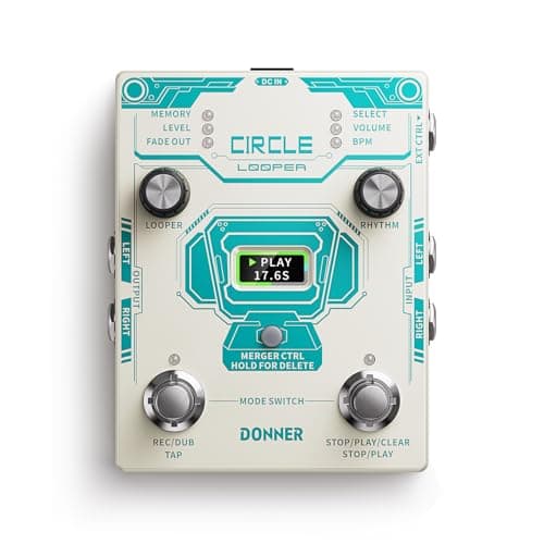 Donner Circle Looper Pedal Drum Machine, 2 em 1 Drum Looper Stereo Guitar Loop Pedals, 40 Slots 160 minutos Loop com 110 ranhuras de bateria, Tap Tempo, Fade Out