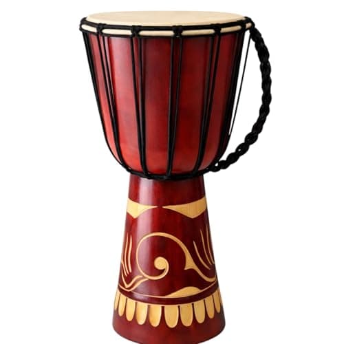 Djembe, tambor de bateria African Bongo grande, 40,64 cm, vermelho e dourado, esculpido, qualidade profissional