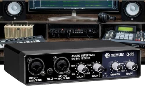 TEYUN interface de audio,Placa de som profissional de canal duplo com USB 2.0 de alta velocidade, função de monitor para estúdio/gravação musical/gravação vocal/jogos/Alto-Falantes de Computador