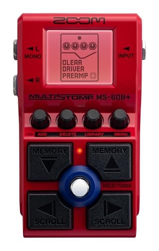 Pedal de efeitos Zoom MS-60B+ Multistomp vermelho com display digital e controles rotulados