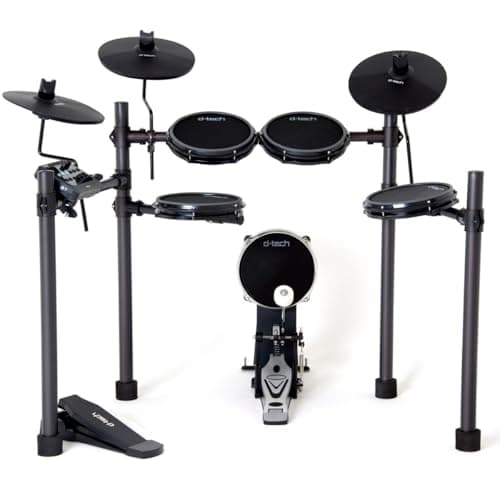 Bateria eletrônica D-tech Nexus E-drums preta com vários pratos e bumbo