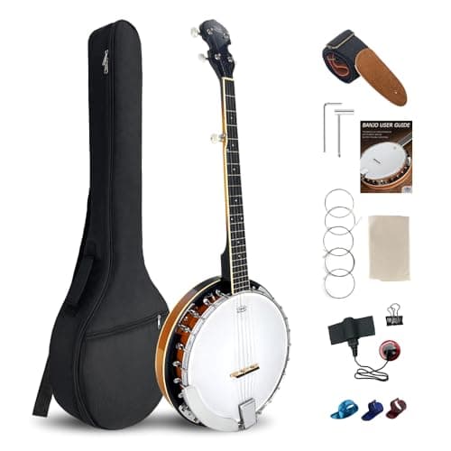 Foyarinal Kit de banjo de 5 cordas para iniciantes de 96 cm, estilo fechado nas costas com cabeça profissional e 24 suportes, conjunto para iniciantes para estudantes com acessórios completos
