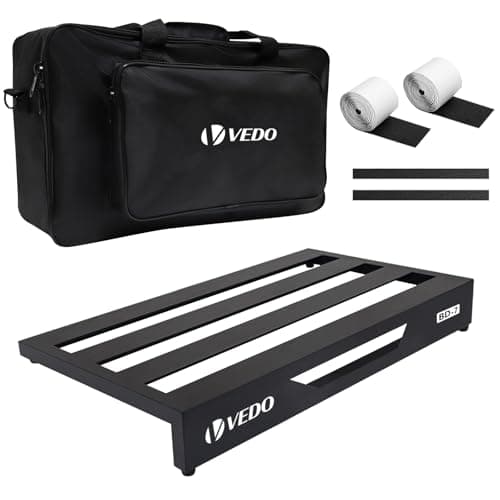 VEDO guitar pedalboard case, aluminum pedalboard, 20'' x 11.4'' x 4'', with bag, Velcro, and cable ties.
