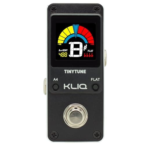 Pedal afinador KLIQ TinyTune mini para guitarra e baixo, preto, com display digital