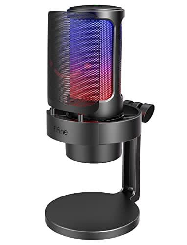 FIFINE USB Microfone jogos para PC,streaming,podcasts,gravação,microfono condensador de mesa para computador,compatível com Mac/PS4/PS5,com controle RGB,toque mudo,conector para fone ouvido- A8 Preto