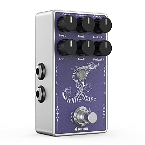 Donner Pedal de Delay Estéreo White Tape, Delay Analógico com Efeito de Eco, True Bypass, 2 Canais Independentes para Guitarra Elétrica, Baixo, Sintetizador e Bateria Eletrônica