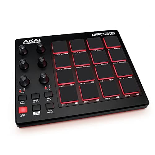 Controlador MIDI USB Akai MPD218 com 16 pads MPC e 6 knobs atribuíveis