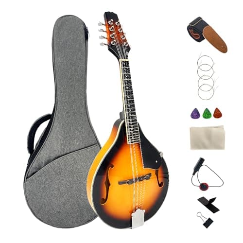 Foyarinal Kit de bandolim acústico estilo A completo, conjunto completo de instrumentos bandolim com acessórios completos para jogadores iniciantes (acabamento brilhante Sunburst)