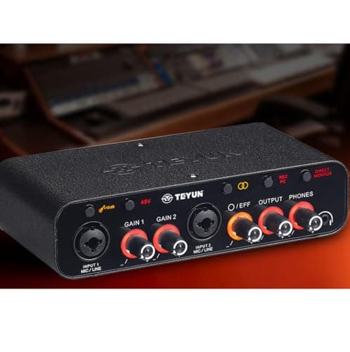 TEYUN Interface de audio,placa de som profissional de canal USB 2.0 DC 5V de alta velocidade, função de monitor para gravação musical/Guitarra/computador/celular/reverberação, iluminação teyun Q26