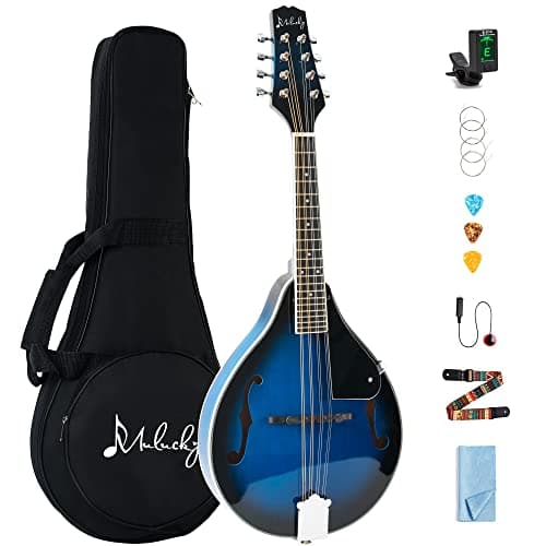 Bandolim acústico Mulucky estilo A, 8 cordas, kit iniciante, azul