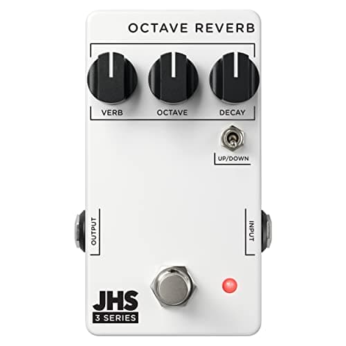 Pedal de efeito JHS 3 Series Octave Reverb, branco com controles pretos e botão vermelho de liga/desliga.