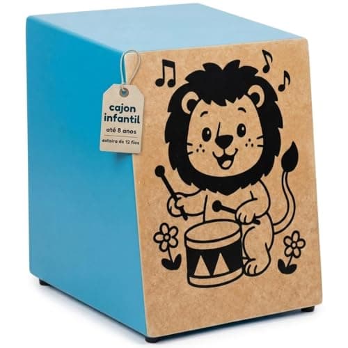Zaidan’s Cajon Infantil Inclinado com Esteira 12 Fios – MDF, Tampo em Compensado, 31×24×25 cm, 2,1 kg – Fabricação Nacional – Cores Vermelho/Azul/Amarelo (Azul)