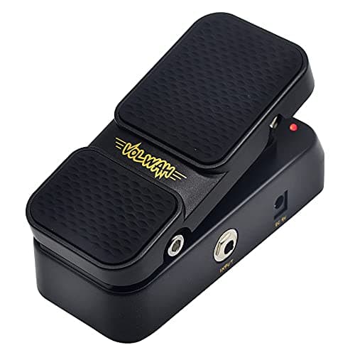 Pedal de efeito de guitarra elétrica SONICAKE VolWah preto com texto VolWah em amarelo
