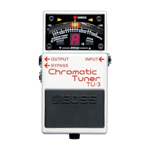 Afinador de piso cromático BOSS TU-3 branco e preto com display digital