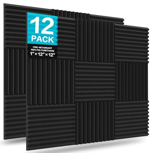 JBER Pacote com 12 painéis de espuma acústica, 2,5 cm x 30,5 cm x 30,5 cm para estúdio, à prova de som, acolchoado para tratamento acústico (preto)