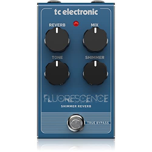 Pedal para guitarra/baixo TC Electronic FLUORESCENCE SHIMMER REVERB, azul, com botões rotulados.