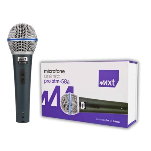 Microfone dinâmico de metal MXT BTM-58A com cabo de 4,5m, caixa branca e roxa