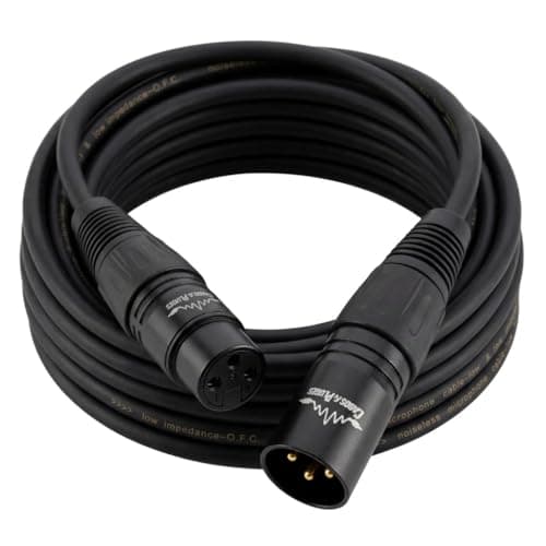 Cabo XLR Macho - XLR Fêmea Microfone Balanceado (3m) preto com conectores dourados
