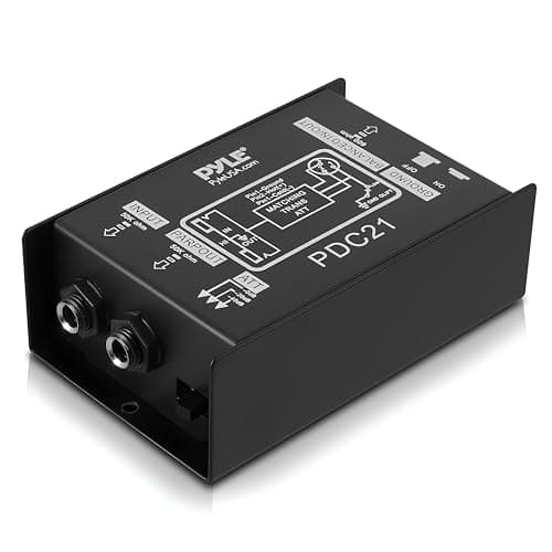Caixa preta Pyle Pro PDC21 Direct Box DI, entrada e saída balanceada e não balanceada, conectores na parte inferior.
