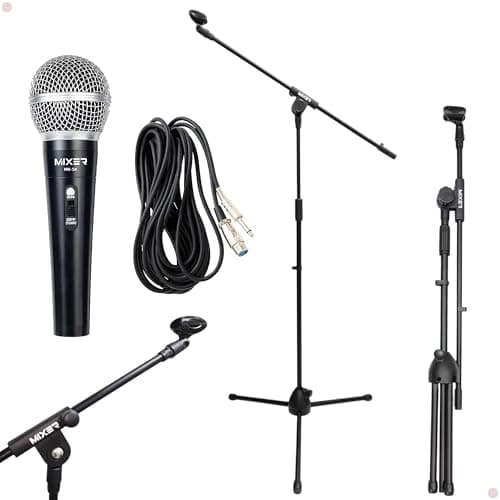 Microfone com Cabo 3 Metros e Pedestal para Igrejas, Palestras, Karaokê, Shows, Eventos em Geral