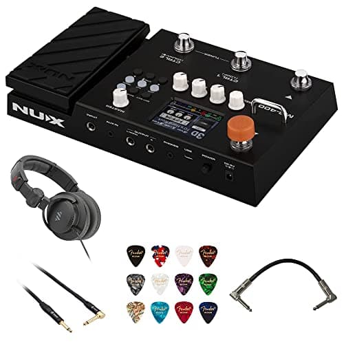 Pedaleira multiefeitos Nux MG-400 para guitarra com USB e tela LCD 2.8', fones de ouvido, cabos e palhetas