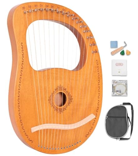 Harpa de Lira 16 Cordas em Madeira de Mogno com Bolsa, Cordas e Manual de Instruções