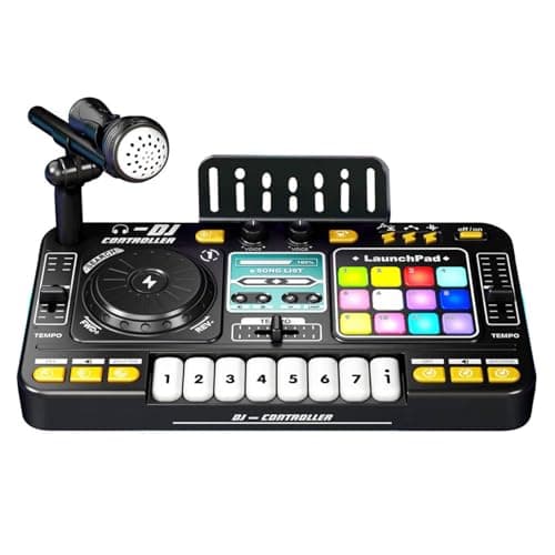 Asixxsix DJ Mixer Controller, Audio Mixer Board Com Luzes LED Efeitos Sonoros Chaves Piano Karaoke Microfão para Crianças Festa de Aniversário Crianças 3 4 5 6 Anos de Idade