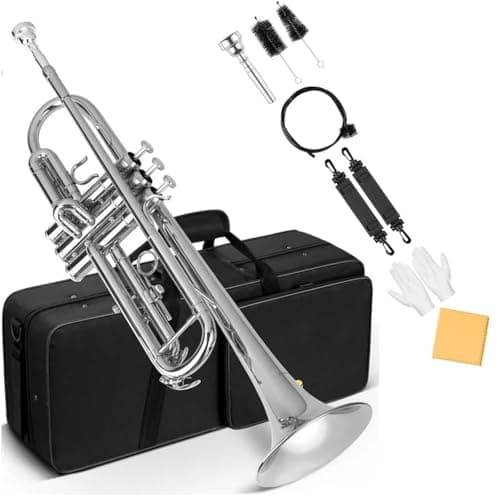VEDO Conjunto Trompete Standard Bb Student - Trompete de metal Latão para estudantes com bocal rígido 7C e luvas, Estojo Rígido, adequado para iniciantes ou estudantes avançados, orquestras, prata