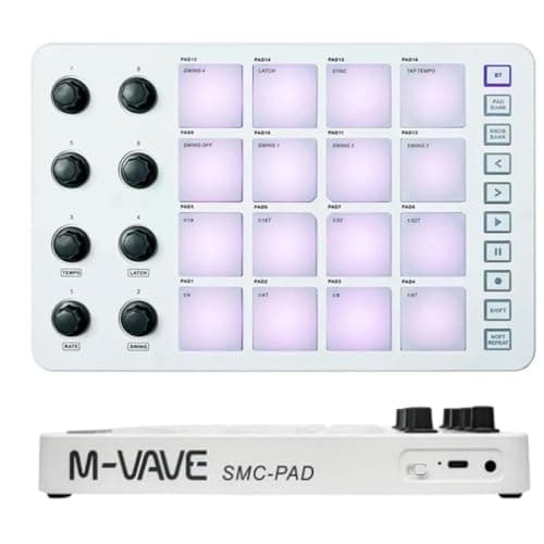 Controlador MIDI, 16 teclados MIDI retroiluminados RGB,mini pads portáteis Multifuncional, USB C recarregável sem fio, suporta a maioria das conexões de PC e telefone celular SMC M-VAVE CUVAVE