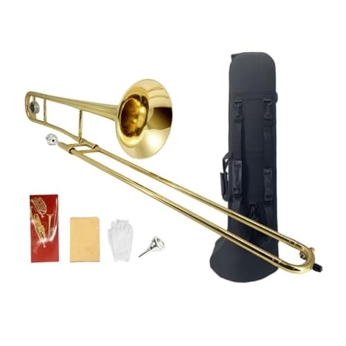 WUQIMUSC Trombone tenor plano B, furo de 12 cm, sino de latão de 21 cm com acabamento em laca, bocal 12C, trombones deslizantes para estudantes e iniciantes com estojo e acessórios