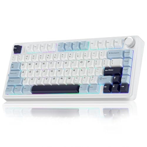 Teclado Mecânico AULA F75 Azul Glacial 75% Sem Fio BT5.0/2.4GHz/USB-C Hot-Swappable RGB
