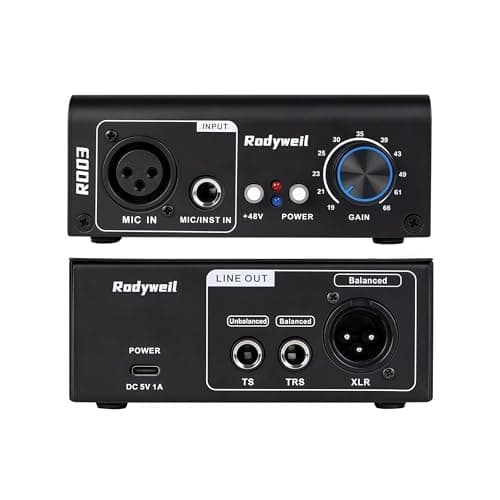 Amplificador de ganho de microfone Rodyweil com entrada XLR e saída de linha balanceada