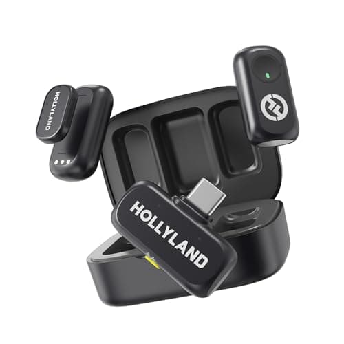 Hollyland LARK A1 Duo – Microfone Sem Fio Mini para iPhone 15/16 e Android (2TX + USB-C RX + Case de Carregamento), Microfone Magnético para YouTube, TikTok, Podcast e Entrevistas (Preto)