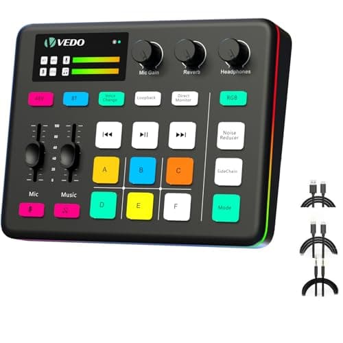 VEDO Kit de Transmissão ao Vivo VD-G1: Mixer DJ Profissional com Efeitos de Voz, Phantom Power 48V e 6 Pads de Som Programáveis - Ideal para Streamers, Podcasts e Gamers Brasileiros